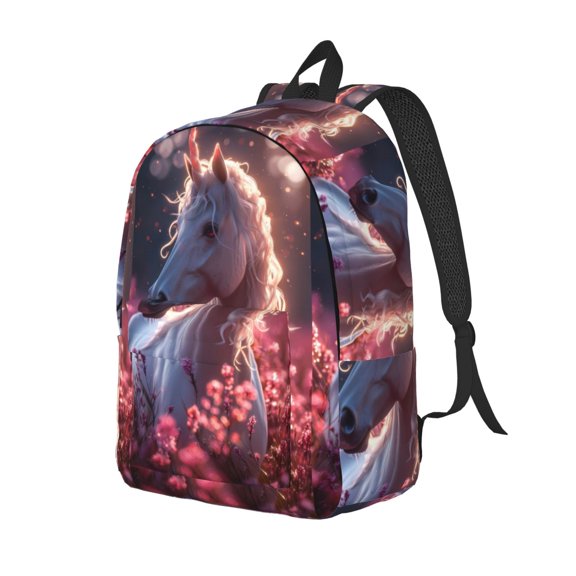 Rateoe Flower White Horse Pattern Durable Canvas Backpack for Men & Women – Stylish & Lightweight – Adjustable Straps, Multiple Pockets – Fits 15-17 Inch LaptopsMedium