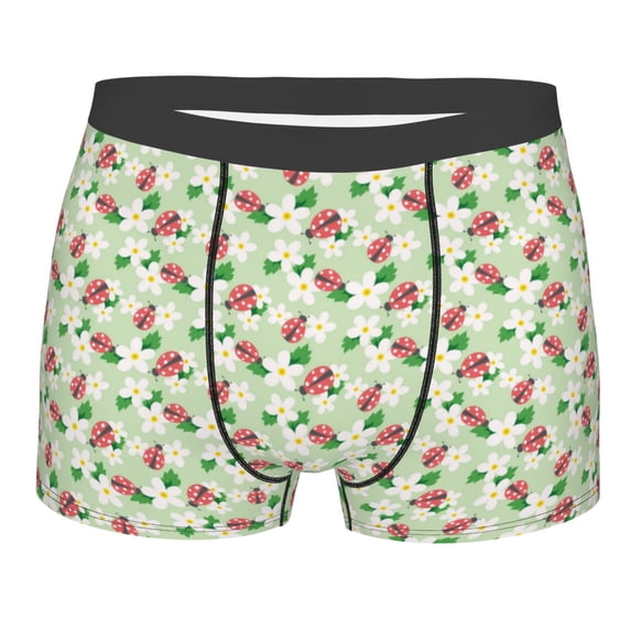 Rateoe Flower With Ladybug Mens Boxer Briefs Poly Spandex Performance Boxer Briefs Underwear Hem Boxer Briefs - Large
