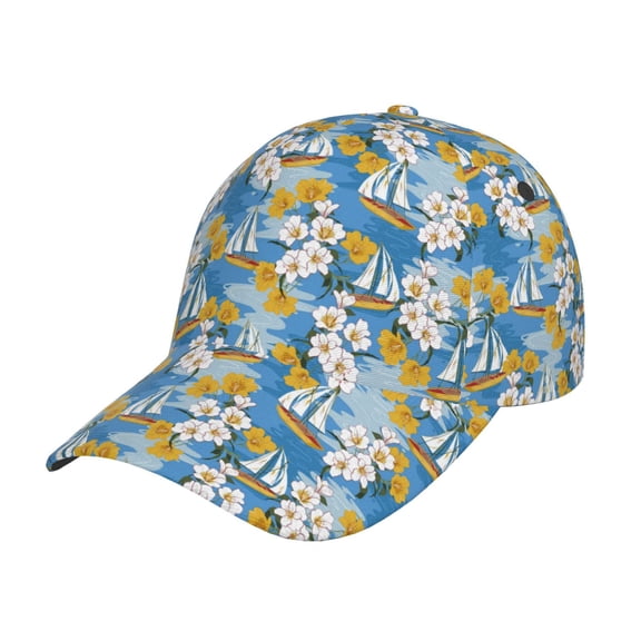 Rateoe Flower and Sail Boat Pattern Baseball Cap Outdoor Cap Mountain Dad Hat - Unstructured Soft Cotton Cap-Adjustable UV Protection Cap
