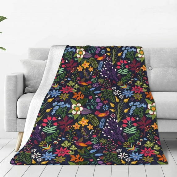 Rateoe Flowers And Birds Print Fuzzy Fleece Throw Blanket Extra Large,Super Soft,Fluffy and Warm Blankets for Couch,Bed,All Season Use (40"x30")
