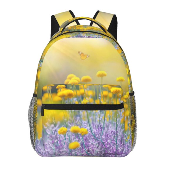 Rateoe Flowers And Butterflies Pattern Casual Backpack for School, Work, Travel Adjustable Straps, Multiple Compartments Ergonomic Design, Fits Laptops and Tablets