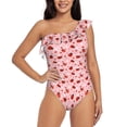 thumbnail image 1 of Rateoe Flowers And Ladybugs Pattern Women One Piece Swimsuits Tummy Control One Shoulder Bathing Suits Ruffle Swimwear-Large, 1 of 6