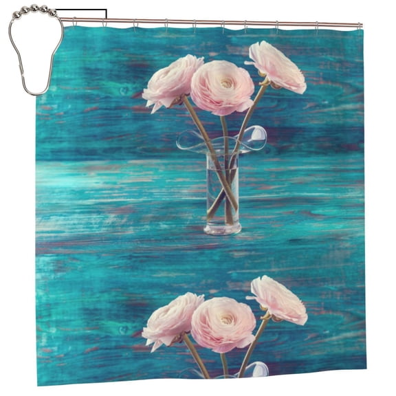 Rateoe Flowers in Glass Vase Shower Curtain - Fancy Bathroom Shower Curtain Sets - Waterproof Shower Curtain with Hooks with 12 Plastic Hooks 72x72 Inches