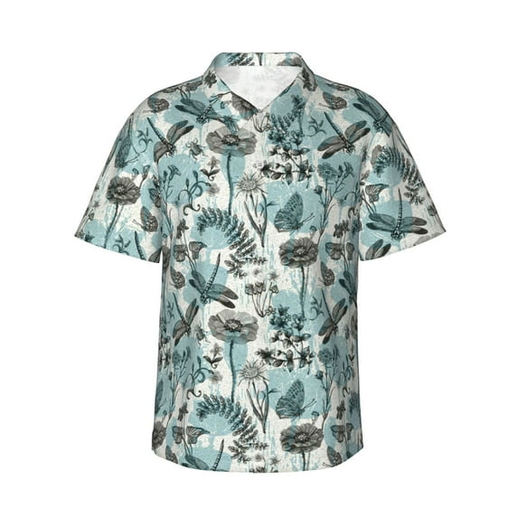 Rateoe Flowers In Vintage Pattern Men’s Hawaiian Shirt – Short Sleeve Button-Down Tropical Beach Shirt, Lightweight & Breathable Casual Aloha Shirt with Pocket,Medium