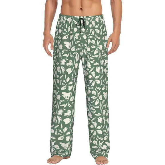Rateoe Flowers With Leaves Pattern Men’s Ultra-Soft Comfy Pajama Lounge Pants Sleepwear,Comfortable Lounge Wear,lightweight Pajamas, Casual Home Wear-XX-Large