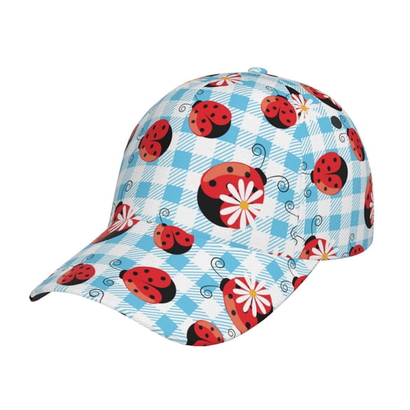 Rateoe Flowers and Lady Bugs Pattern Baseball Cap Outdoor Cap Mountain Dad Hat - Unstructured Soft Cotton Cap-Adjustable UV Protection Cap