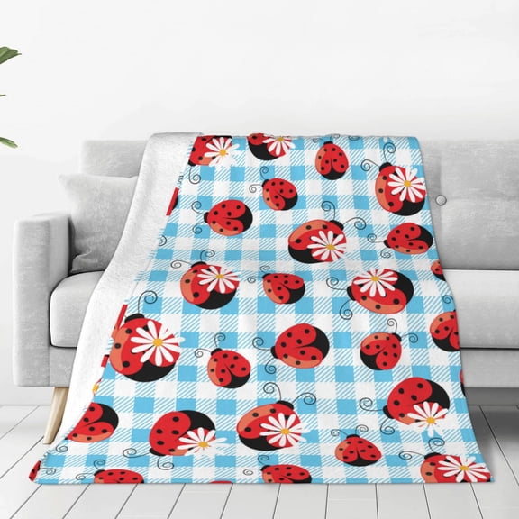 Rateoe Flowers and Lady Bugs Print Fuzzy Fleece Throw Blanket Extra Large,Super Soft,Fluffy and Warm Blankets for Couch,Bed,All Season Use (40"x30")
