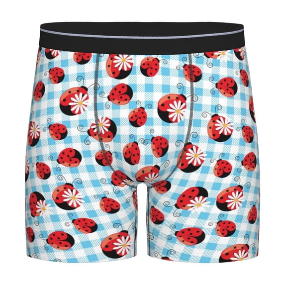 Rateoe Flowers and Lady Bugs Print Men’s Underwear Boxer Briefs Soft Comfortable Underwear Boxer Briefs, Long Leg Briefs,Anti-chafing Boxer Briefs