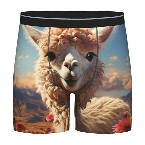 Rateoe Fluffy Alpaca Mountain Meadow Print Men’s Underwear Boxer Briefs Soft Comfortable Underwear Boxer Briefs, Long Leg Briefs,Anti-chafing Boxer Briefs