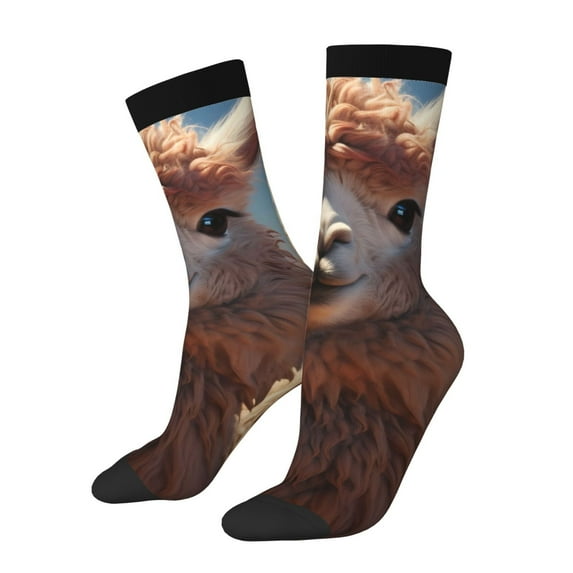 Rateoe Fluffy Alpaca Mountain Meadow for Women Casual Calf Socks - Cute Crew Socks - Thin Soft Above Ankle Socks Size 5-11