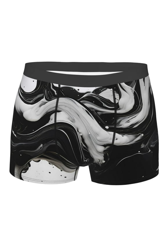 Fluid Black White Paint Swirls Mens Boxer Briefs Poly Spandex Performance Boxer Briefs Underwear Hem Boxer Briefs - Medium