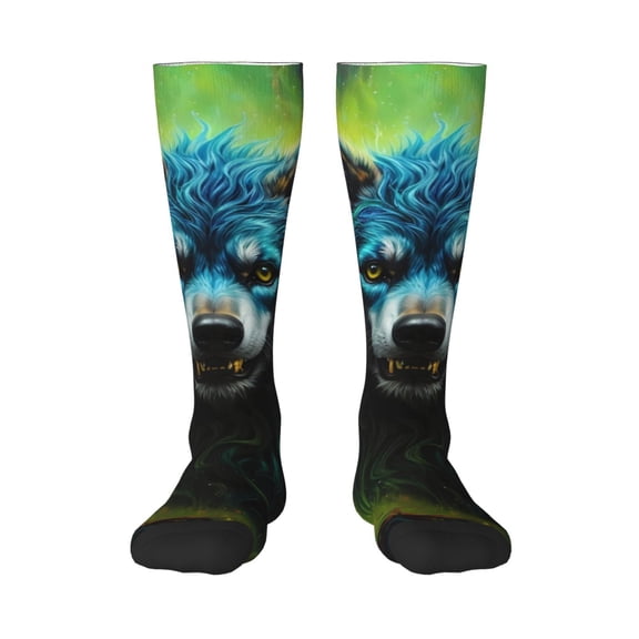 Rateoe Fluorescent Wolf Pattern Women’s Knee High Crew Socks,Trouser Socks Comfortable, Breathable, Moisture-Wicking and Soft