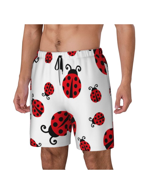 Fly Flying Ladybug Pattern Men’s Swim Shorts with Compression Liner – Double-Layered Quick-Dry Swimwear, Comfortable & Stretchy Beach Shorts-XX-Large