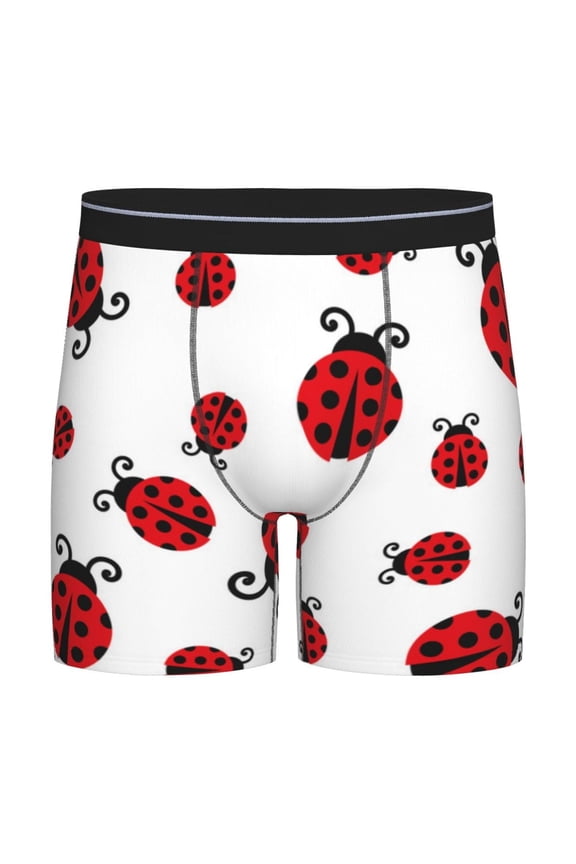 Fly Flying Ladybug Print Men’s Underwear Boxer Briefs Soft Comfortable Underwear Boxer Briefs, Long Leg Briefs,Anti-chafing Boxer Briefs