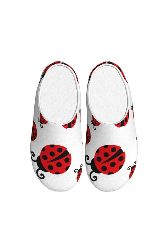 Fly Flying Ladybug Print Women's Men's Cotton Knit Slippers Lightweight Memory Foam Indoor House Shoes with Anti-Skid Sole-44/45