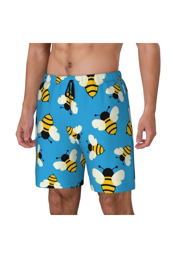 Flying Bees Pattern Men’s Swim Shorts with Compression Liner – Double-Layered Quick-Dry Swimwear, Comfortable & Stretchy Beach Shorts-Small