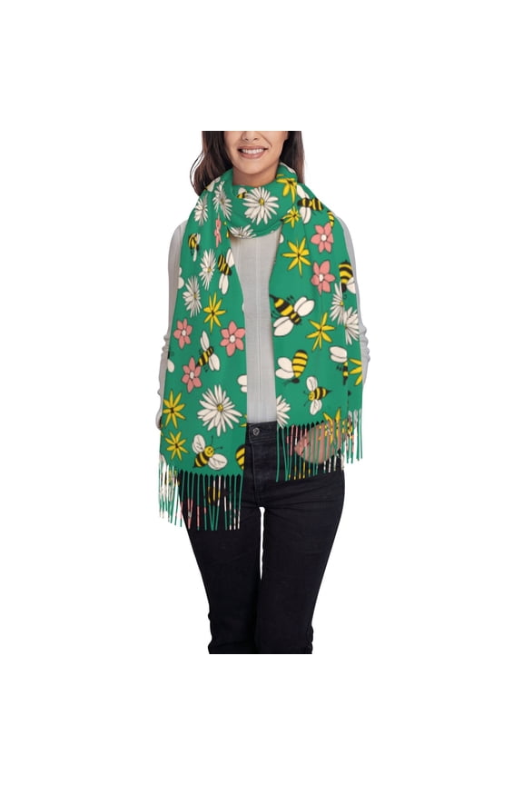 Flying Bees Women's Traditional Scarf Wrap Tassel Shawl Fringes Neck Head Shawl Retro Scarf