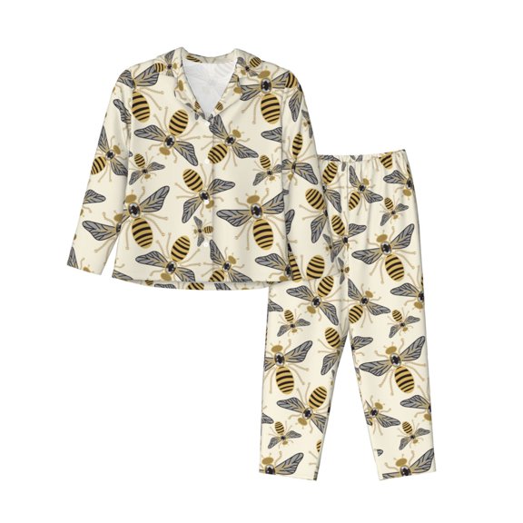 Rateoe Flying Bees1 Pattern Womens Pajamas Set Long Sleeve Sleepwear Button Down Nightwear Soft Cotton Pj Lounge Sets
