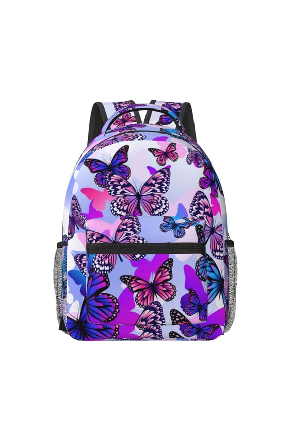 Flying Butterflies Pattern Durable Student Backpack Laptop Bag- Ergonomic Design, Waterproof Twill Fabric - Ideal for School, Travel, and Outdoor Activities