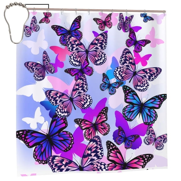Rateoe Flying Butterflies Shower Curtain - Fancy Bathroom Shower Curtain Sets - Waterproof Shower Curtain with Hooks with 12 Plastic Hooks 72x72 Inches