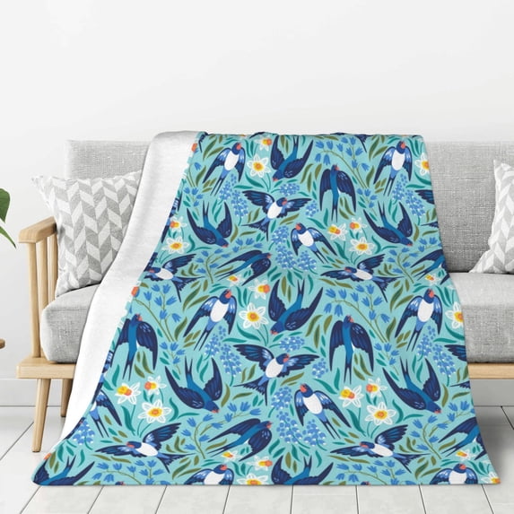 Rateoe Flying Swallows Pattern Flannel Throw Blanket, Ultra-soft Blanket for Bed, Couch, Car, Hypoallergenic Anti-pilling blanket-50"x40"(Vertical)