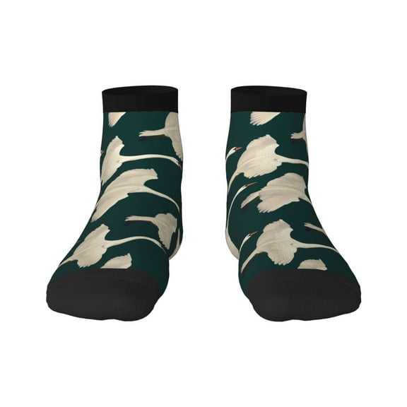 Rateoe Flying Swans Pattern Quarter Crew Socks,Toe Seamed Ankle Socks,Cotton Cushioned Breathable Athletic Crew Sports Socks