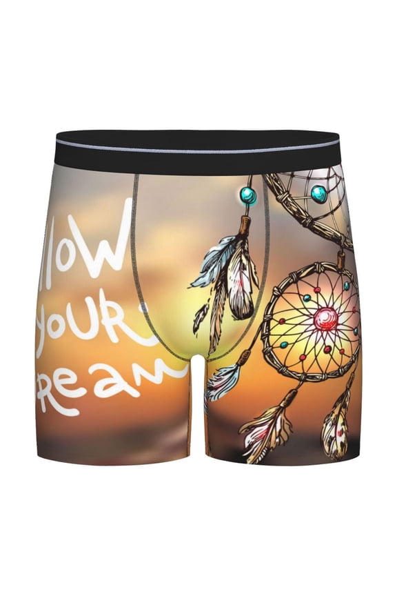 Follow Your Dream Dreamcatcher Print Men’s Underwear Boxer Briefs Soft Comfortable Underwear Boxer Briefs, Long Leg Briefs,Anti-chafing Boxer Briefs