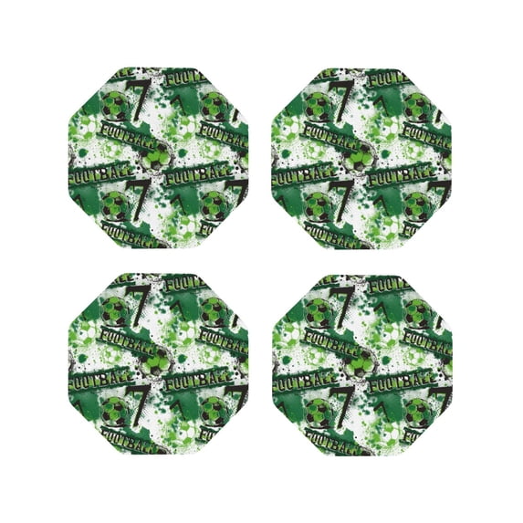 Rateoe Football 7 Drawing Drink Coasters Set of 4 Leather Coasters Spill Protection for Table Desk,Durable and Non Slip Leather Coaster ,4 Inches Drink Mats-Octagon