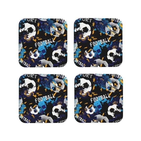Rateoe Football Drawing Drink Coasters Set of 4 Leather Coasters Spill Protection for Table Desk,Durable and Non Slip Leather Coaster ,4 Inches Drink Mats-Square