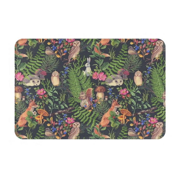 Rateoe Forest Animals And Plants Pattern Flannel Door Mat Indoor Outdoor Entrance, Waterproof All-Weather Doormat,Fade Resistant, Low Profile Entryway Mat 16x24in