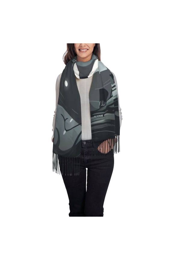 Forest Black Ghost Warrior Women's Traditional Scarf Wrap Tassel Shawl Fringes Neck Head Shawl Retro Scarf