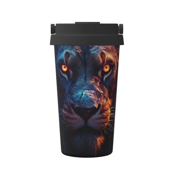 Rateoe Forest Cool Lion Pattern Travel Coffee Mug Tumbler with Flip Lid | Reusable Insulated Stainless Steel Cold Brew Iced Coffee Cup Thermos