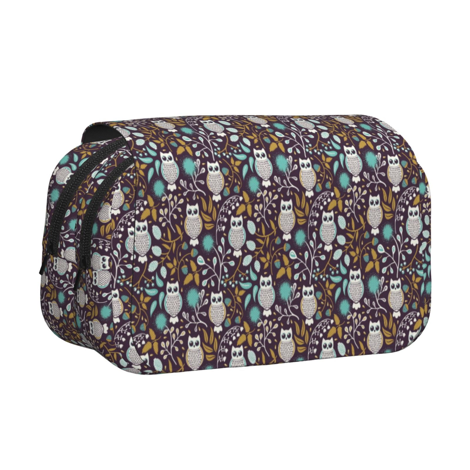 Rateoe Forest Cute Owl Pattern Double Clamshell Pen Case, Storage Organizer with Two Zipper Compartments– Holds Up to 50 Pencils & Pens