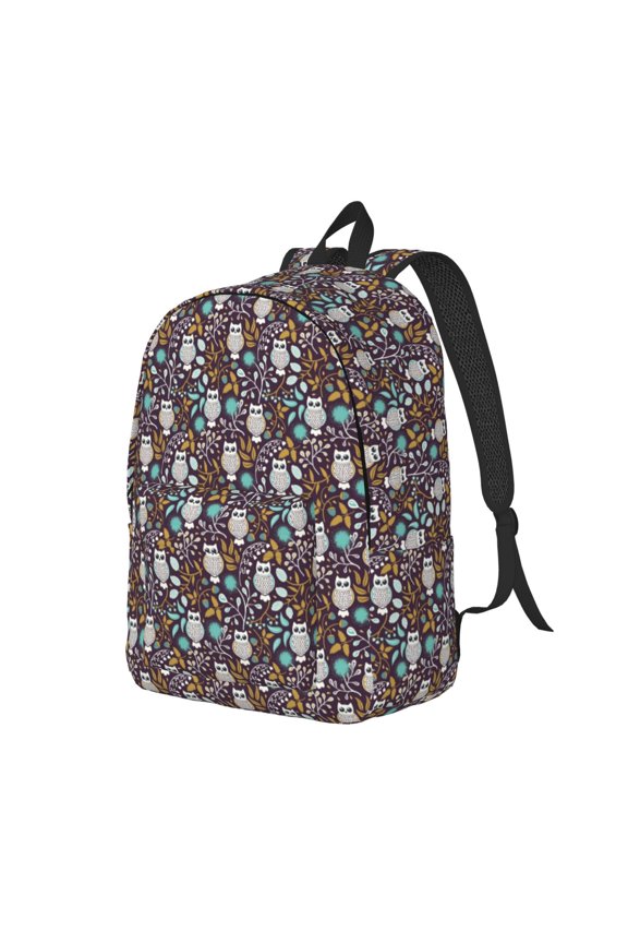 Forest Cute Owl Pattern Durable Canvas Backpack for Men & Women – Stylish & Lightweight – Adjustable Straps, Multiple Pockets – Fits 15-17 Inch LaptopsSmall