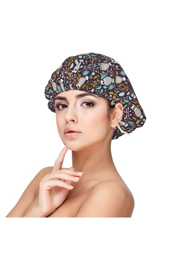 Forest Cute Owl Pattern Silk Satin Hair Bonnet for Sleeping, Adjustable Sleep Cap Turban for Women , Curly Straight Hair Long Large Braid