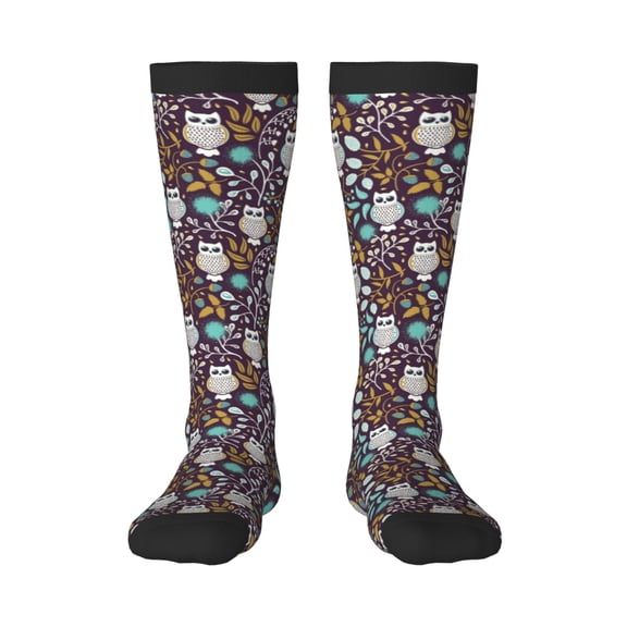 Rateoe Forest Cute Owl Pattern Women’s Knee High Crew Socks,Trouser Socks Comfortable, Breathable, Moisture-Wicking and Soft