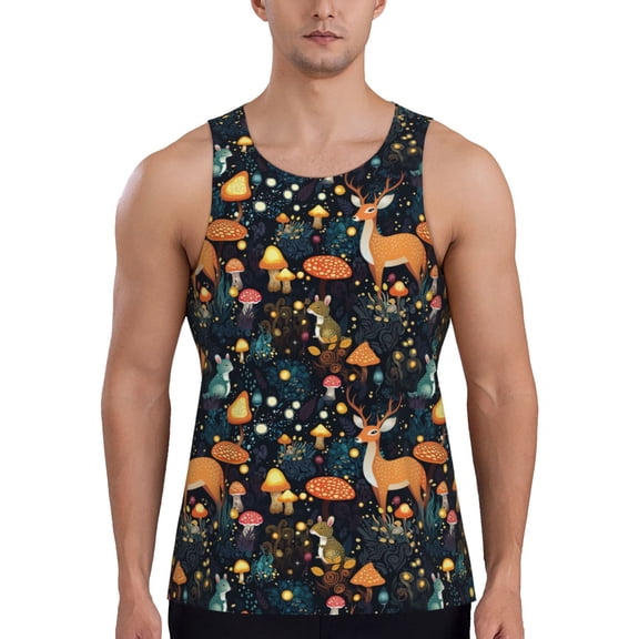 Rateoe Forest Elf Pattern Sleeveless Gym Shirt Muscle Tee Breathable Workout Shirt Slim-Fit Tank Quick Dry Fit Muscle Tank Top Bodybuilding Sleeveless T Shirt-X-Large