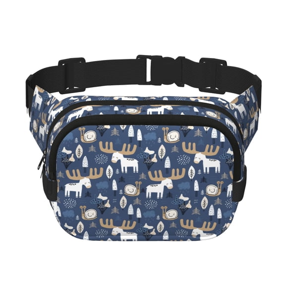 Rateoe Forest Elk Print Fanny Pack Belt Bag for Women and Men, Square Double-Layer Waterproof Waist Pack with Adjustable Strap for Hiking, Jogging, Cycling