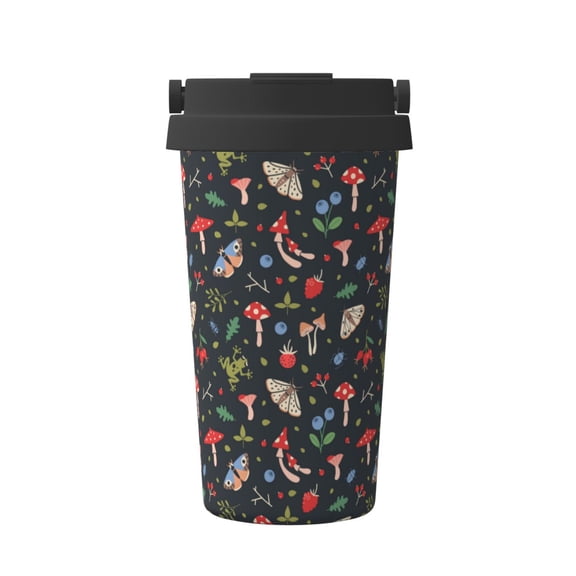 Rateoe Forest Flora and Insects Pattern Travel Coffee Mug Tumbler with Flip Lid | Reusable Insulated Stainless Steel Cold Brew Iced Coffee Cup Thermos