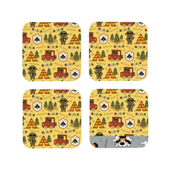 Rateoe Forest Guard Drawing Drink Coasters Set of 4 Leather Coasters Spill Protection for Table Desk,Durable and Non Slip Leather Coaster ,4 Inches Drink Mats-Square