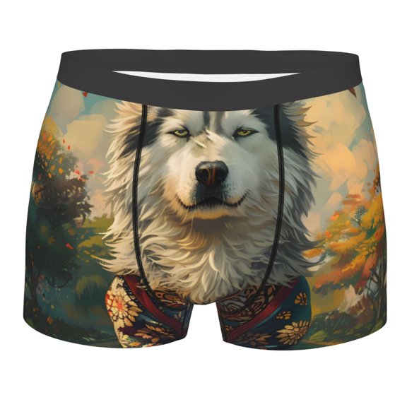 Rateoe Forest Maple Leaf Husky Mens Boxer Briefs Poly Spandex Performance Boxer Briefs Underwear Hem Boxer Briefs - Medium