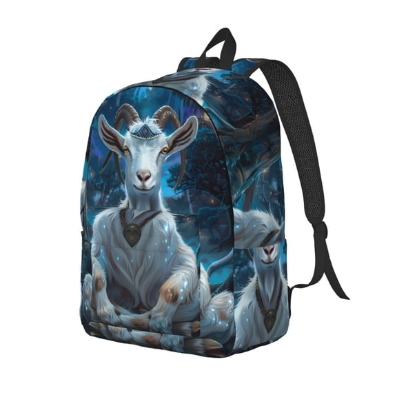 Rateoe Forest Meditating Goat Pattern Durable Canvas Backpack for Men & Women – Stylish & Lightweight – Adjustable Straps, Multiple Pockets – Fits 15-17 Inch LaptopsMedium