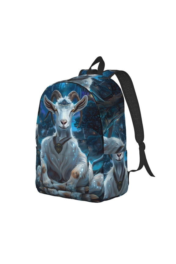 Forest Meditating Goat Pattern Durable Canvas Backpack for Men & Women – Stylish & Lightweight – Adjustable Straps, Multiple Pockets – Fits 15-17 Inch LaptopsMedium