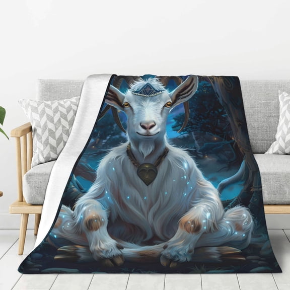 Rateoe Forest Meditating Goat Pattern Flannel Throw Blanket, Ultra-soft Blanket for Bed, Couch, Car, Hypoallergenic Anti-pilling blanket-60"x50"(Vertical)