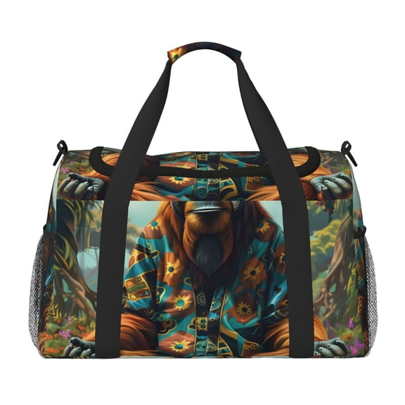 Rateoe Forest Meditating Gorilla Pattern Gym Bag for Women, Duffle Bag for Travel with Wet Pocket, Carry on Weekender Bags for Women, Water Resistant Travel Bag Duffel Bag