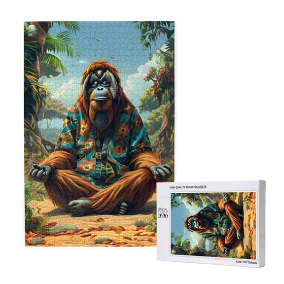 Rateoe Forest Meditating Gorilla Pattern Wooden Picture Puzzle ,1000 Piece Jigsaw Puzzle ,Family Fun Puzzle, Home Dcor Puzzle, Gift Puzzle(Vertical style)
