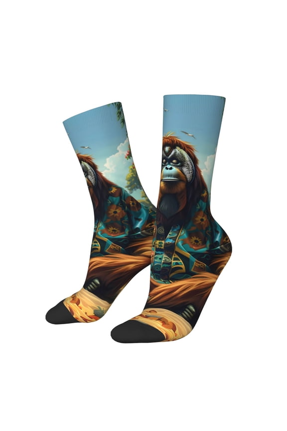 Forest Meditating Gorilla for Women Casual Calf Socks - Cute Crew Socks - Thin Soft Above Ankle Socks Size 5-11