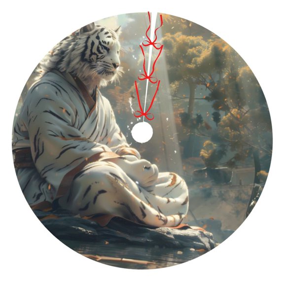 Rateoe Forest Meditating White Tiger Print Christmas Tree Skirt 30" for Xmas Holiday New Year Party Circle Tree Mat Ornaments Decoration