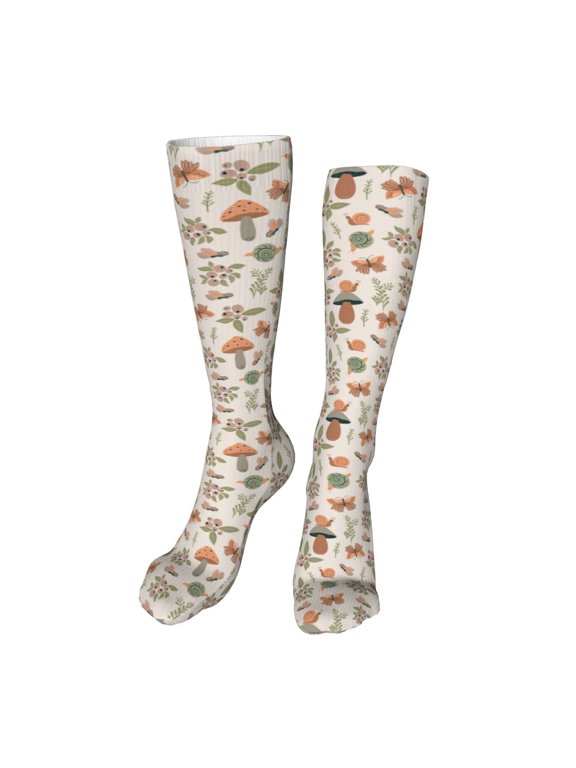 Forest Mushrooms Insects print Women's Men's Novelty 20in Crew Socks Cotton Socks Knee High Socks for Walking,Running,Nurses,Pregnancy-One Size