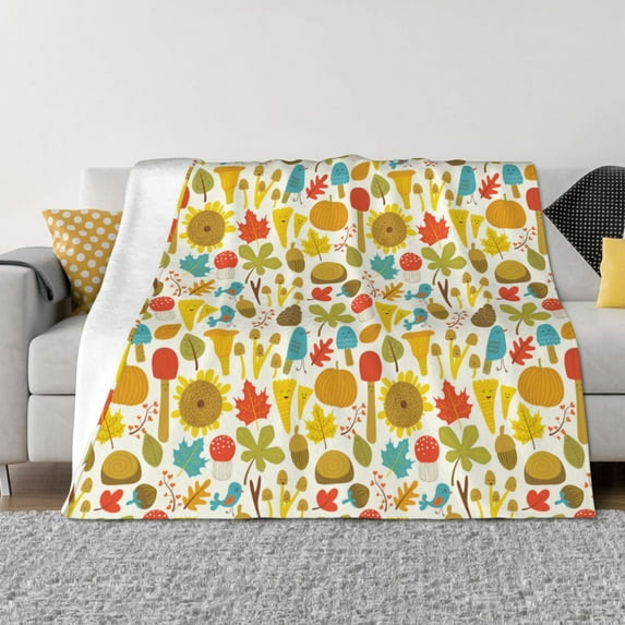 Rateoe Forest Mushrooms Pattern Flannel Throw Blanket, Ultra-soft Blanket for Bed, Couch, Car, Hypoallergenic Anti-pilling blanket-50"x40"(Horizontal)